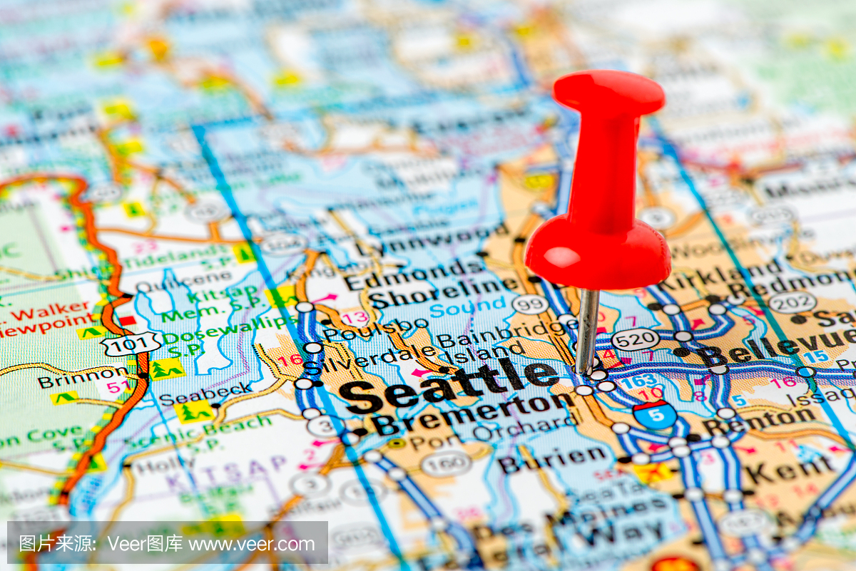 美国首都城市地图系列:西雅图华盛顿州