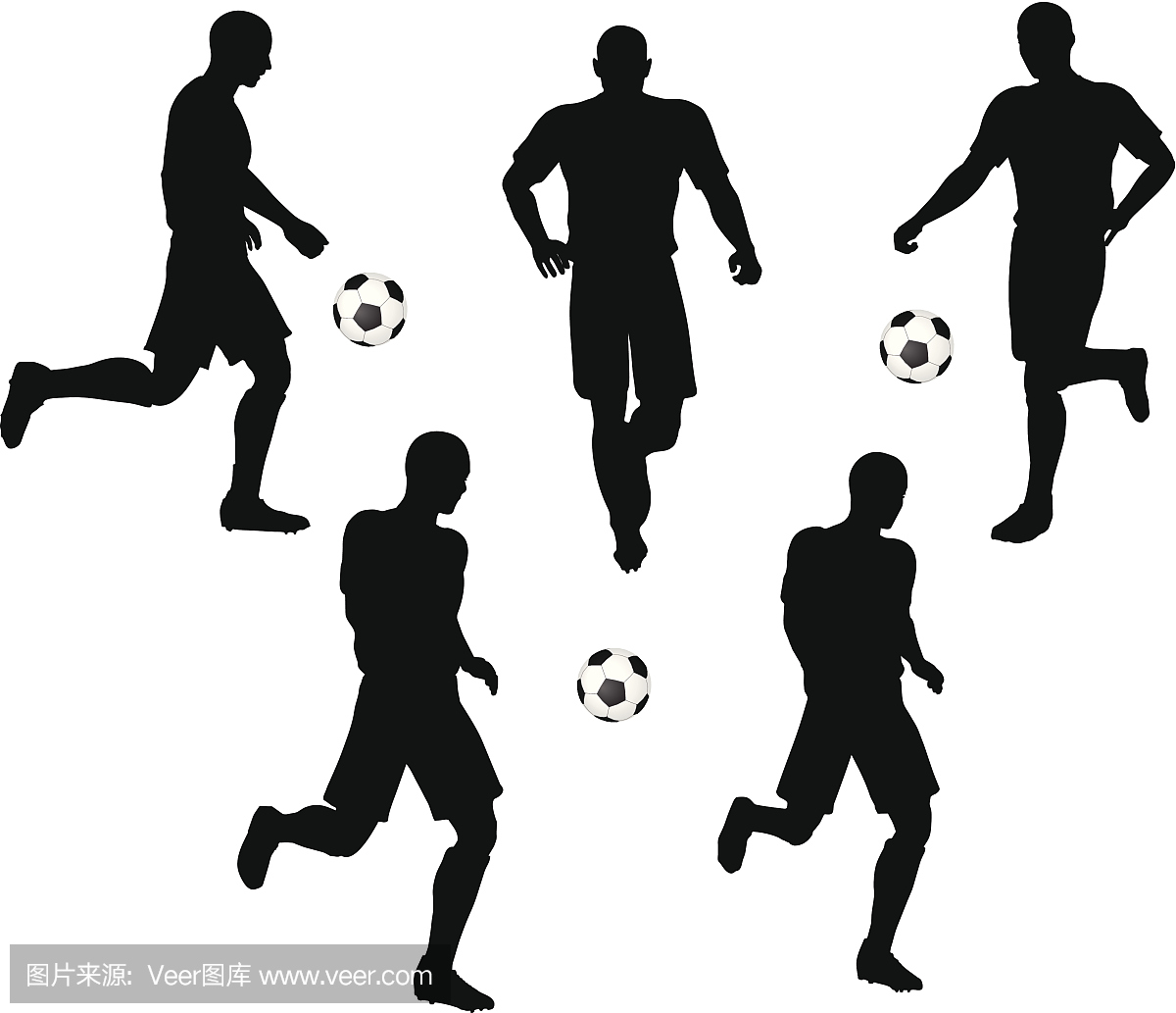 姿势的足球运动员剪影在运行的位置