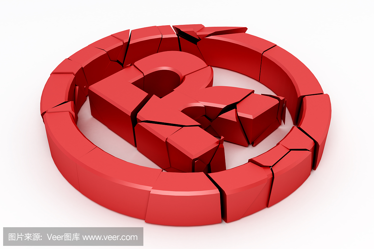 一个破碎的红色版权标志,一个R在一个圆圈