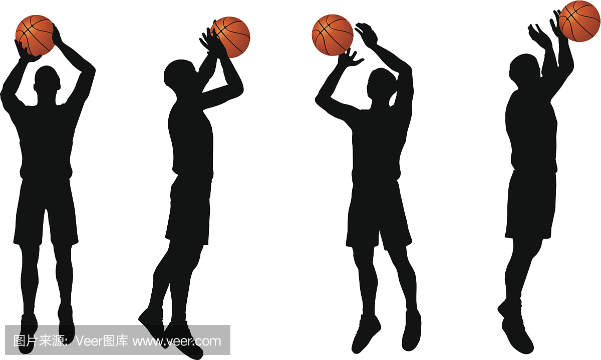 篮球员轮廓收集在射击位置