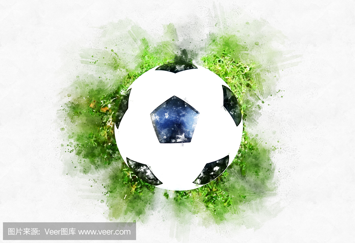 抽象的足球或水彩绘画背景上的足球球。