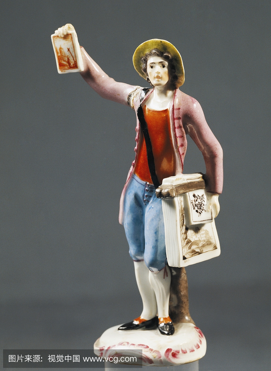 印刷卖家,1770年,彩色瓷器,身高13,5厘米,Cap