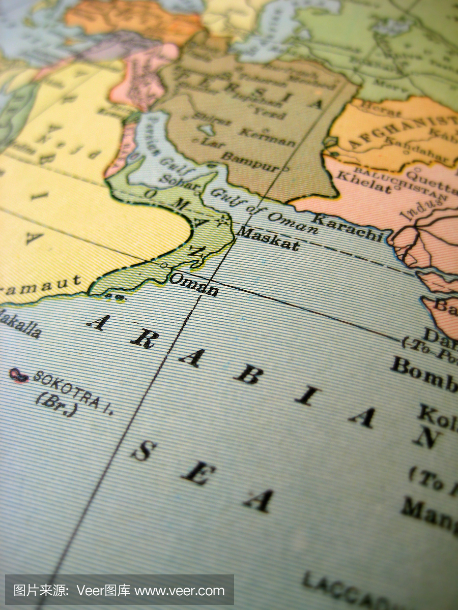 古色古香的地图阿拉伯海
