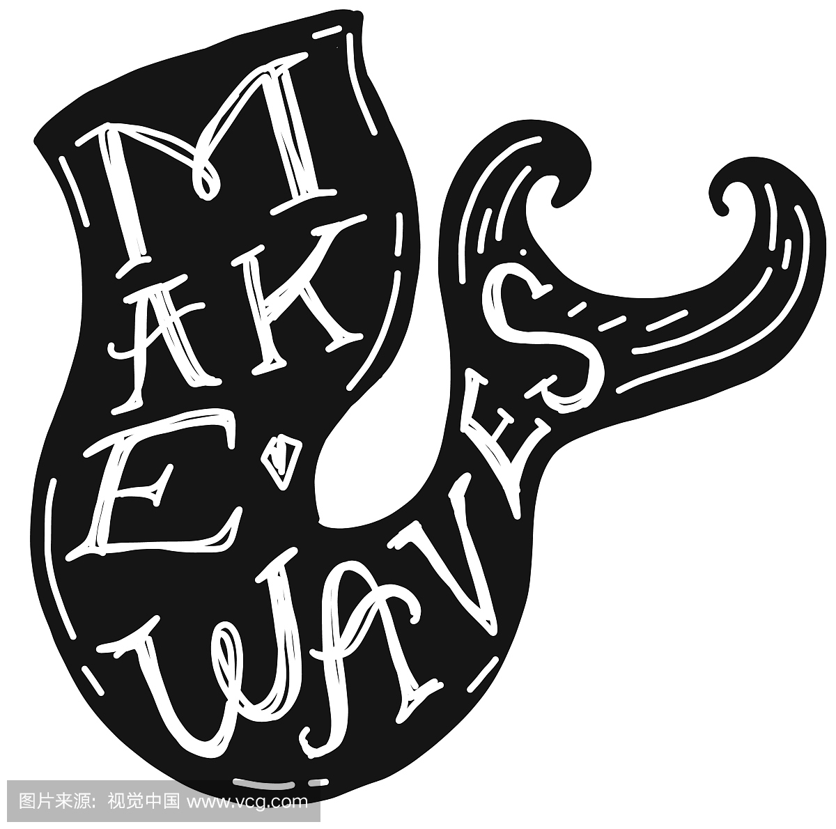 美人鱼尾巴绘制与手写文字'Make Waves'