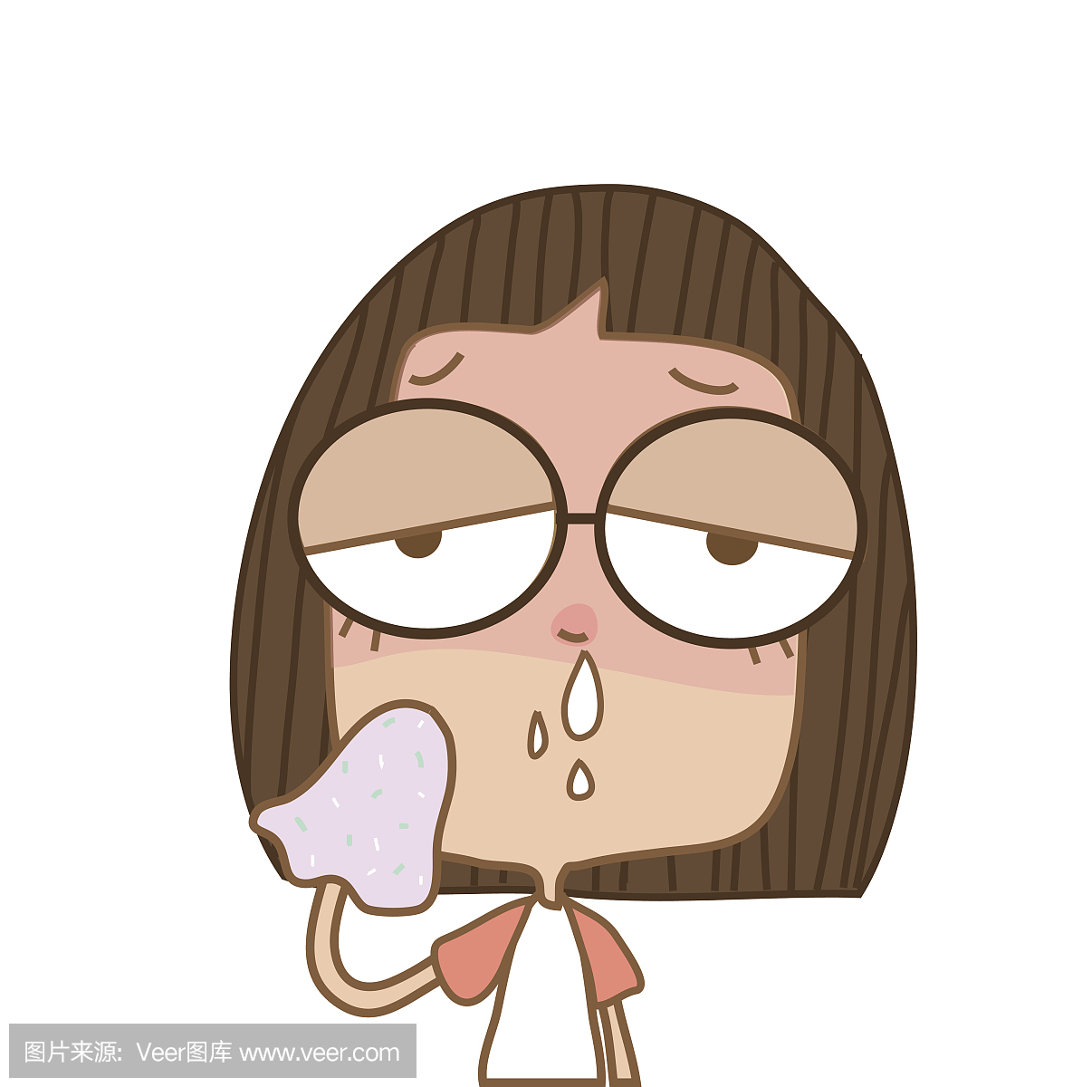 插图可爱的女孩流鼻水,发烧在白色背景。
