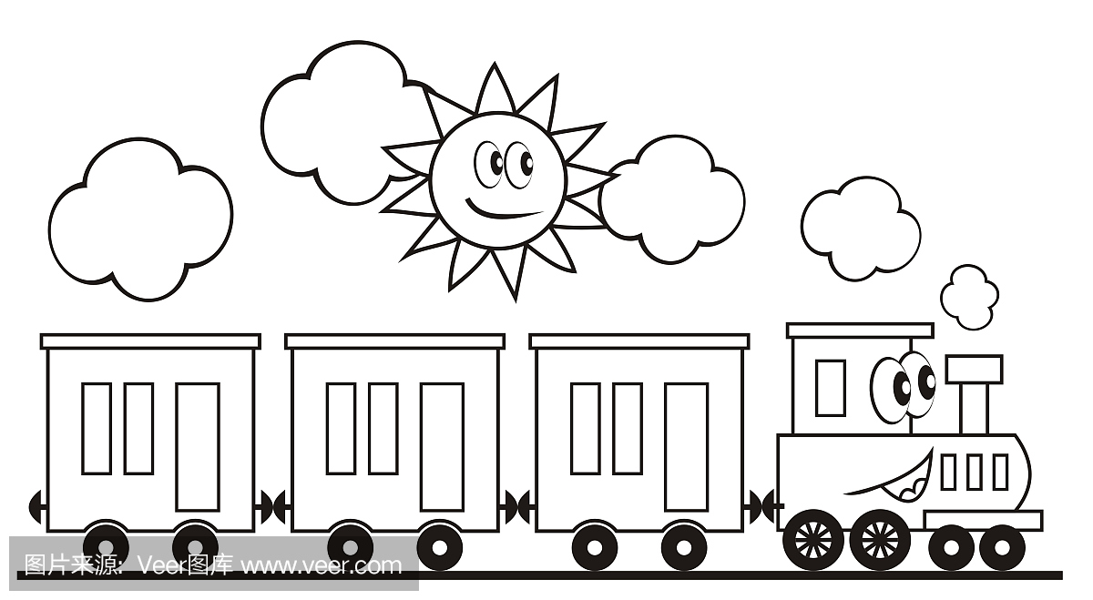 火车集,三辆货车和机车。有趣的矢量图。
