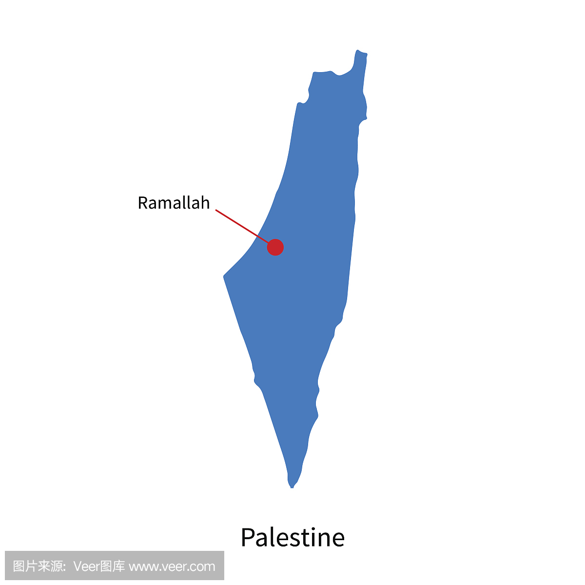巴勒斯坦和首都拉马拉的详细的矢量地图