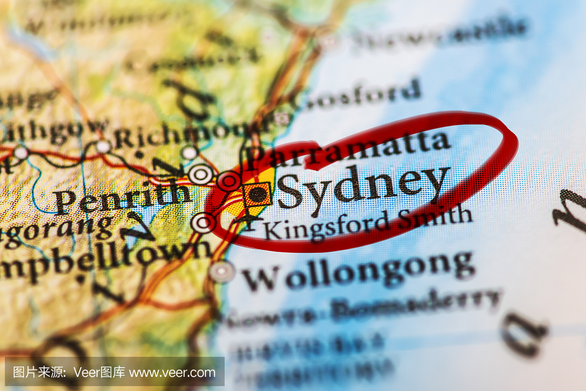 悉尼在地图上标有红色标记