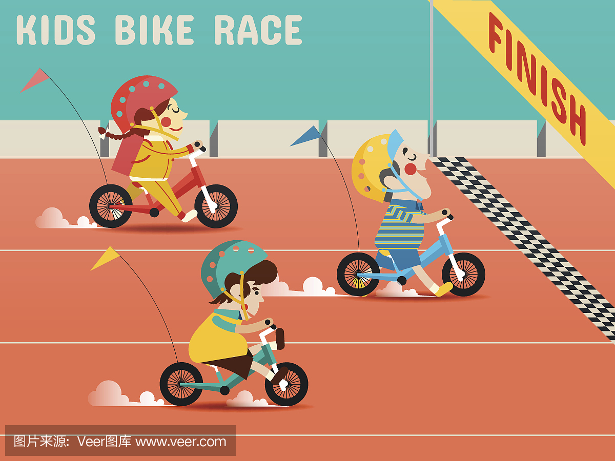 儿童自行车比赛,男孩,女孩是赛车