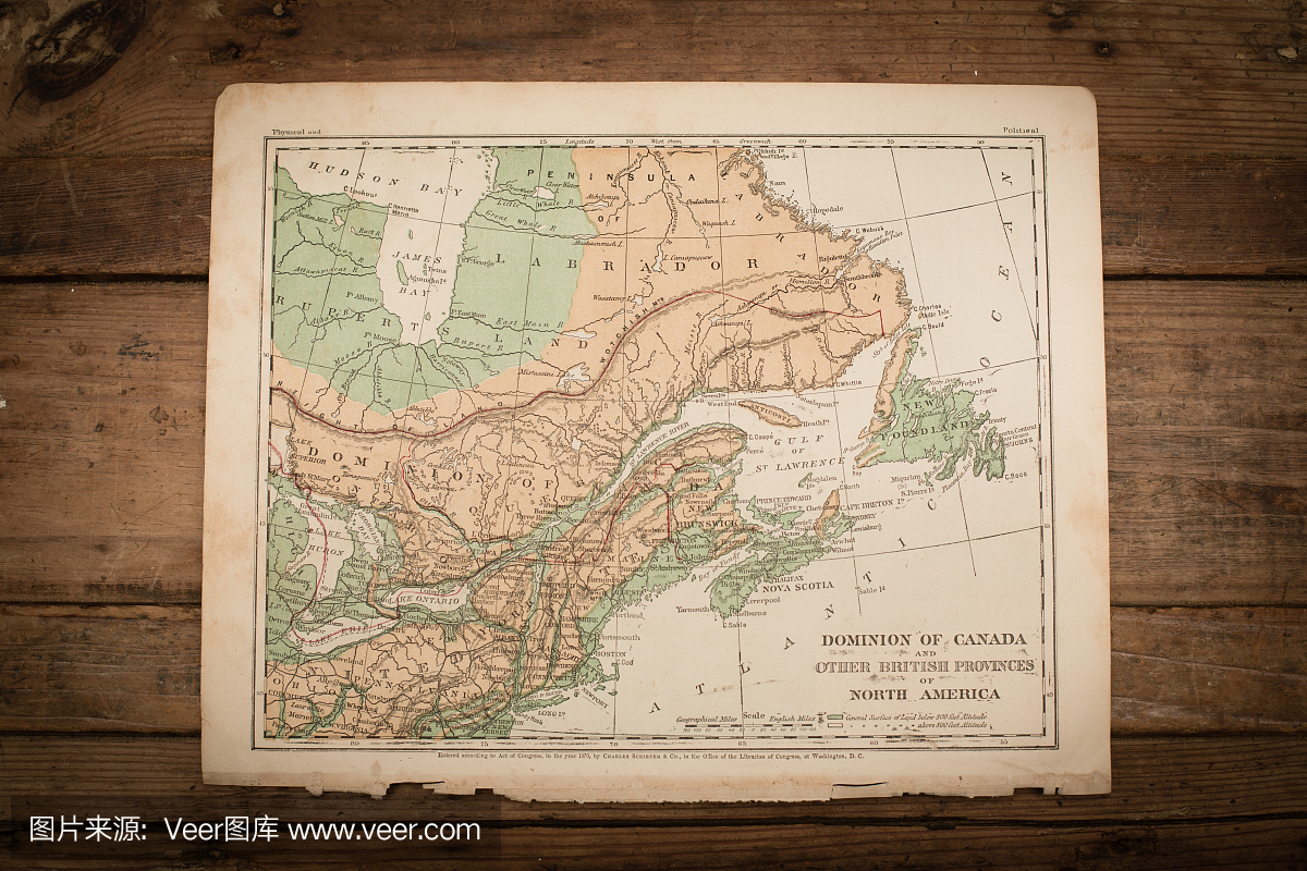 加拿大地图插图,旅游,古董1871书页
