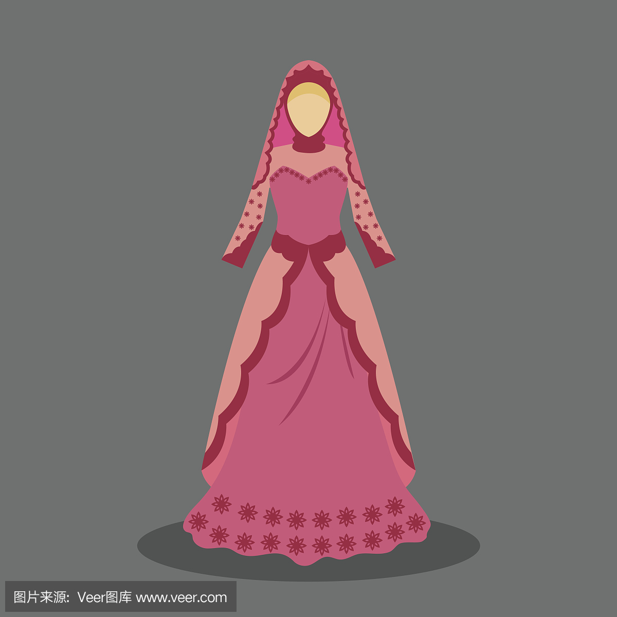 伊斯兰婚纱礼服为现代风格的穆斯林新娘。矢量