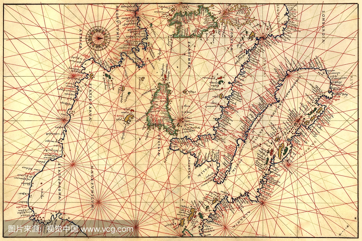 波尔图意大利,西西里岛,北非和地中海地图