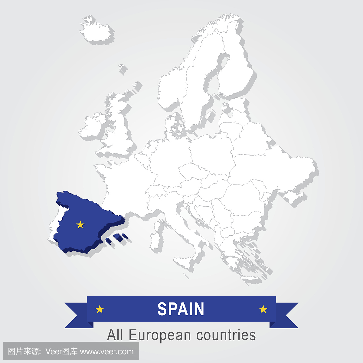 西班牙。欧洲行政图。