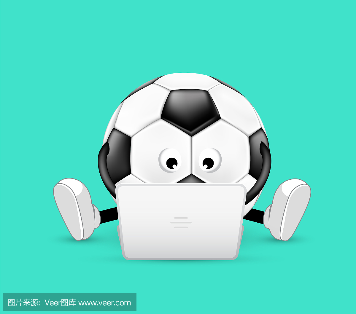 可爱的足球球坐在一起的笔记本电脑。