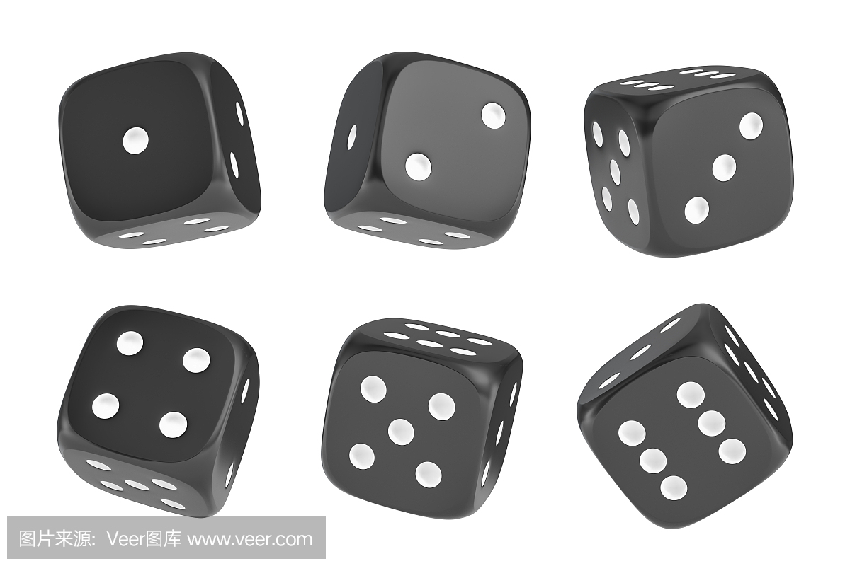 一套六个黑色骰子与白色的小圆点挂在半轮的3