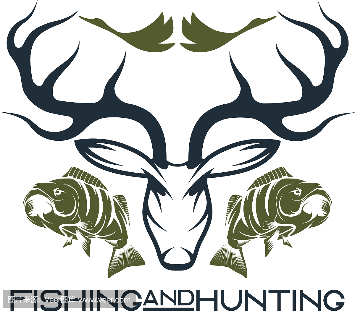 狩猎和钓鱼复古徽标矢量设计模板