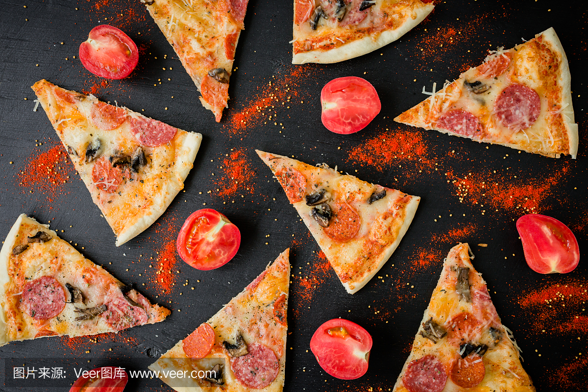 模式与意大利比萨与成分。平躺,比萨芯片模式