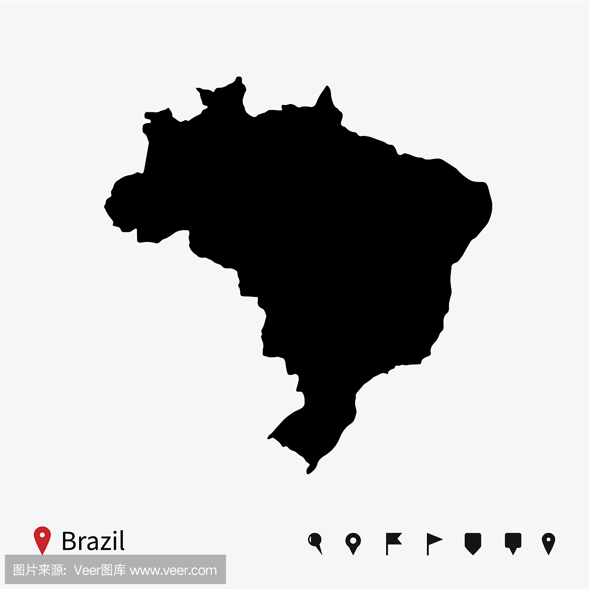 高详细的巴西矢量地图与导航针。