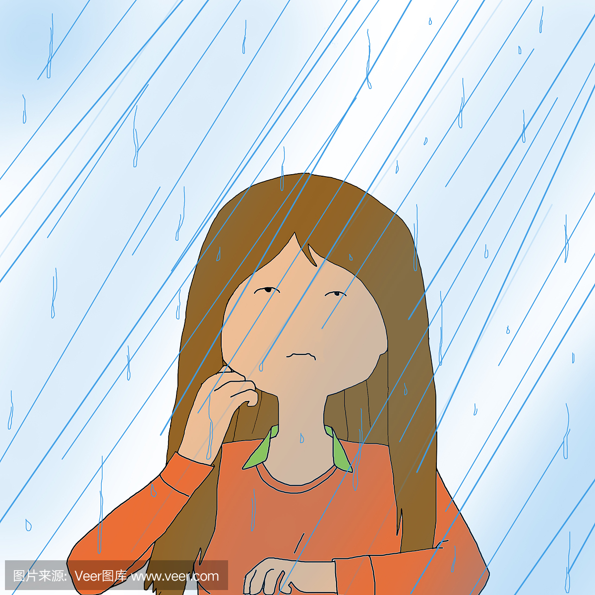 它下雨,在窗户后面一个伤心的年轻女人