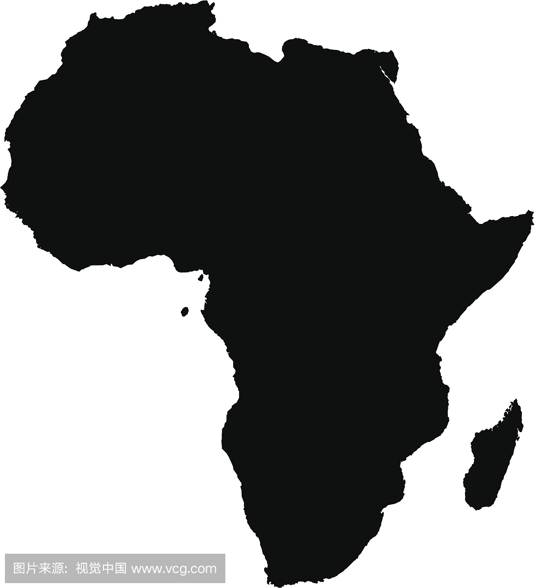 非洲地图的剪影黑色和白色