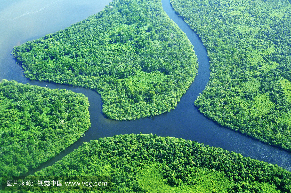河口与三角洲和热带植被,鸟瞰图,尼加拉瓜,中美