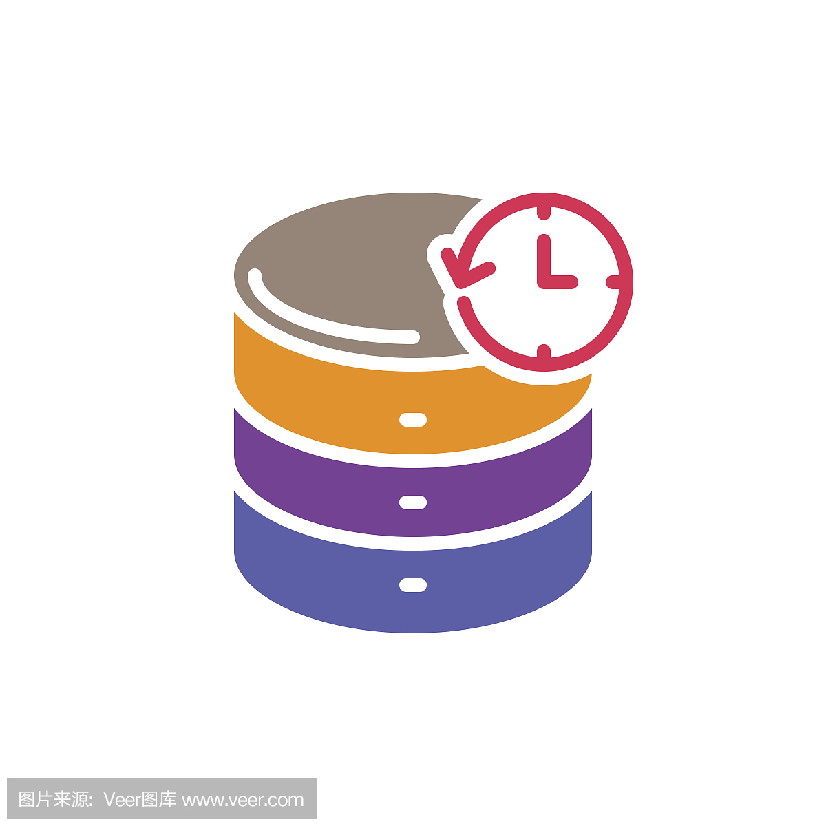 数据库备份彩色图标,矢量平面标志。符号插图