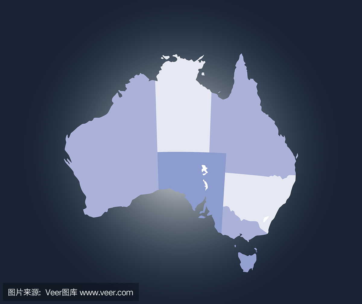 澳大利亚地图轮廓矢量图在蓝色背景