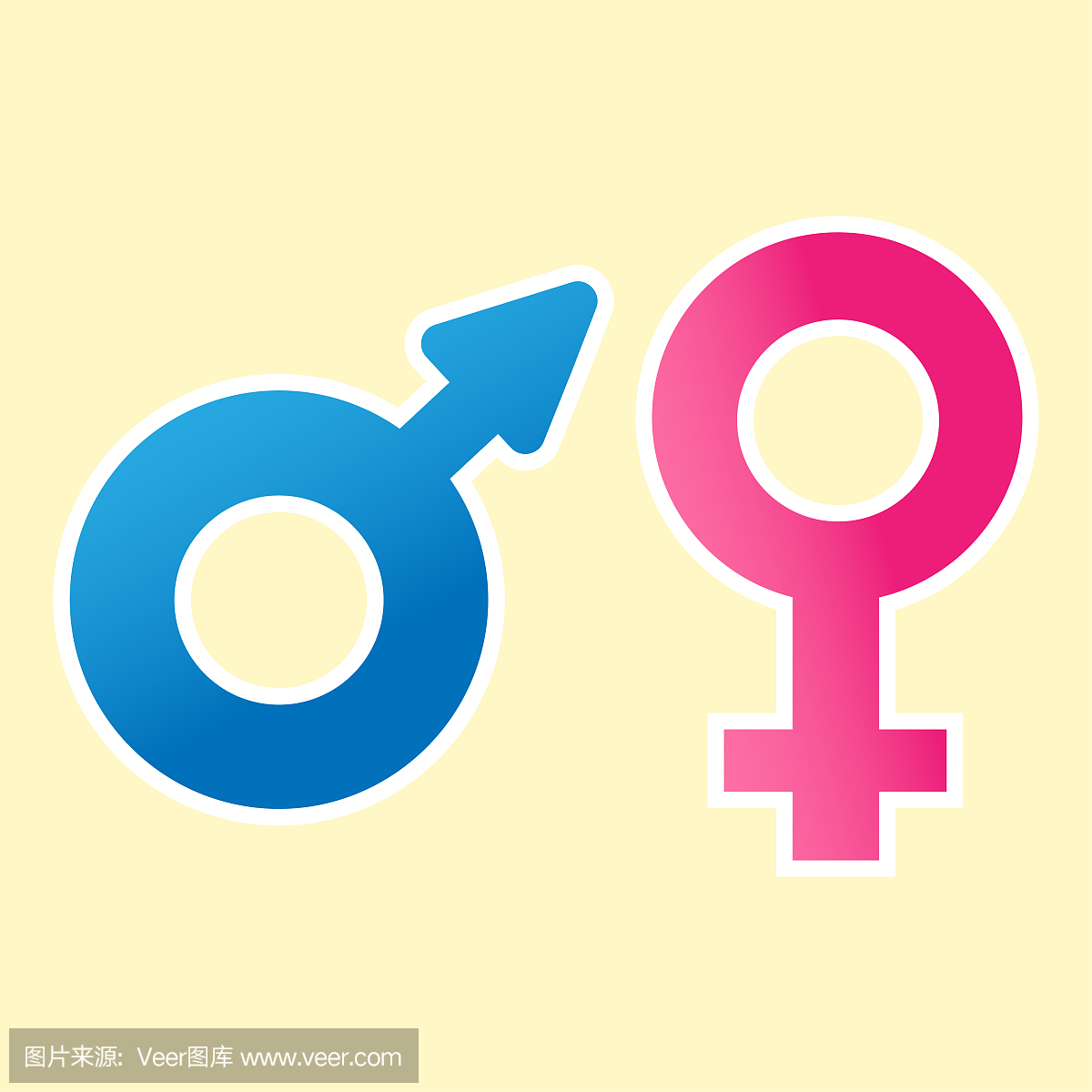 性别符号矢量。男人和女人的标志与心符号。圆