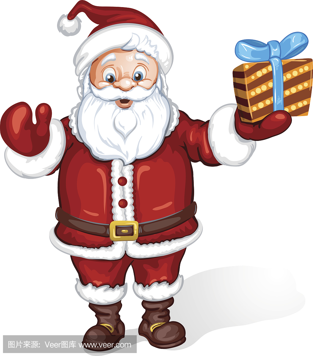 拿着礼物盒的圣诞老人的逗人喜爱的卡通