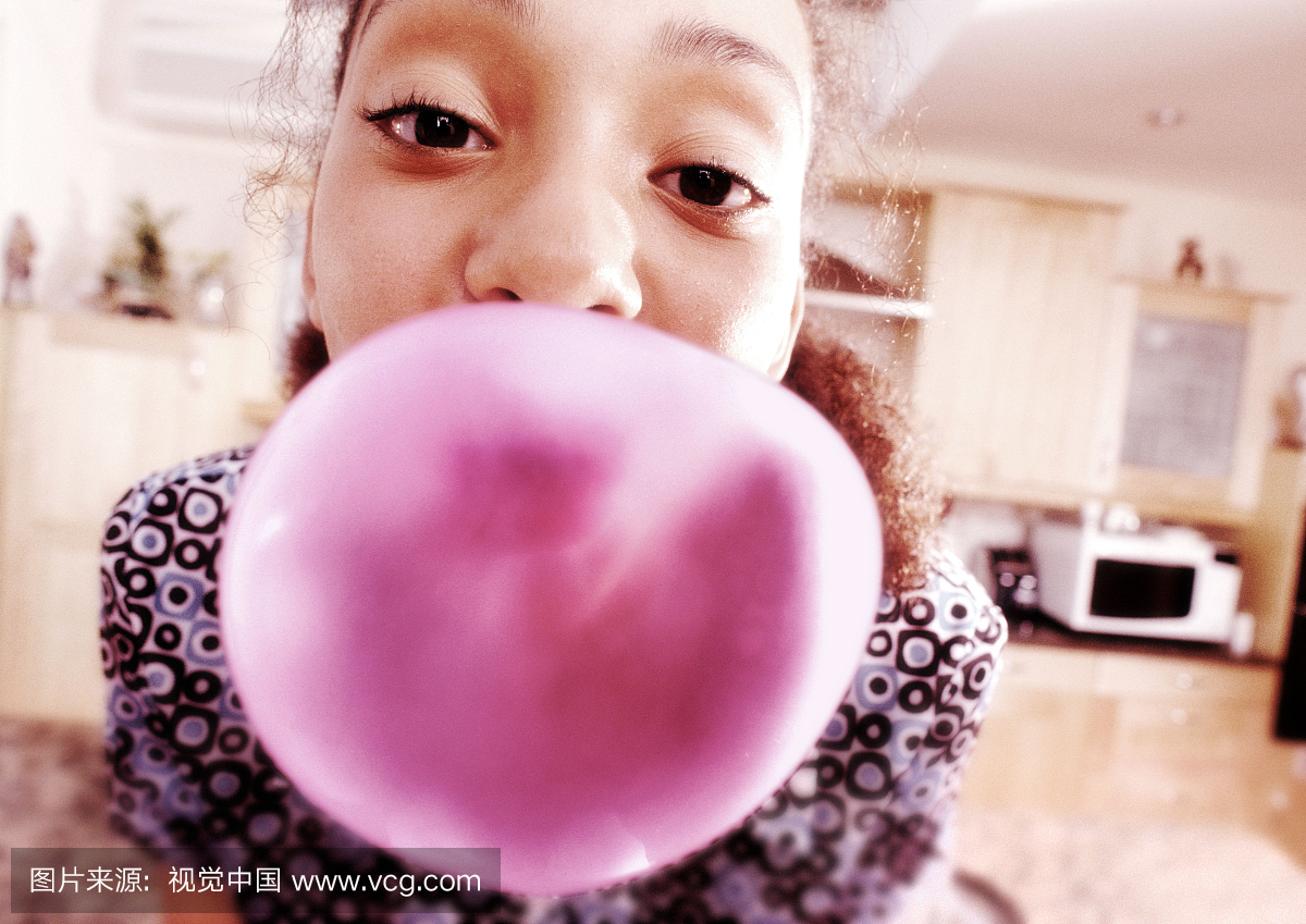 Girl Blowing Bubble Gum Bubble