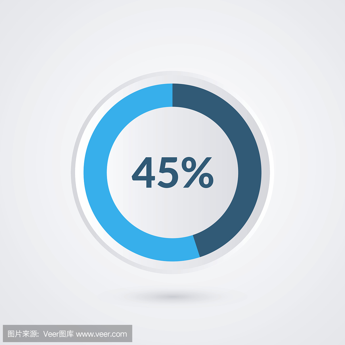 45%的蓝灰色和白色的饼图。百分比矢量图表。