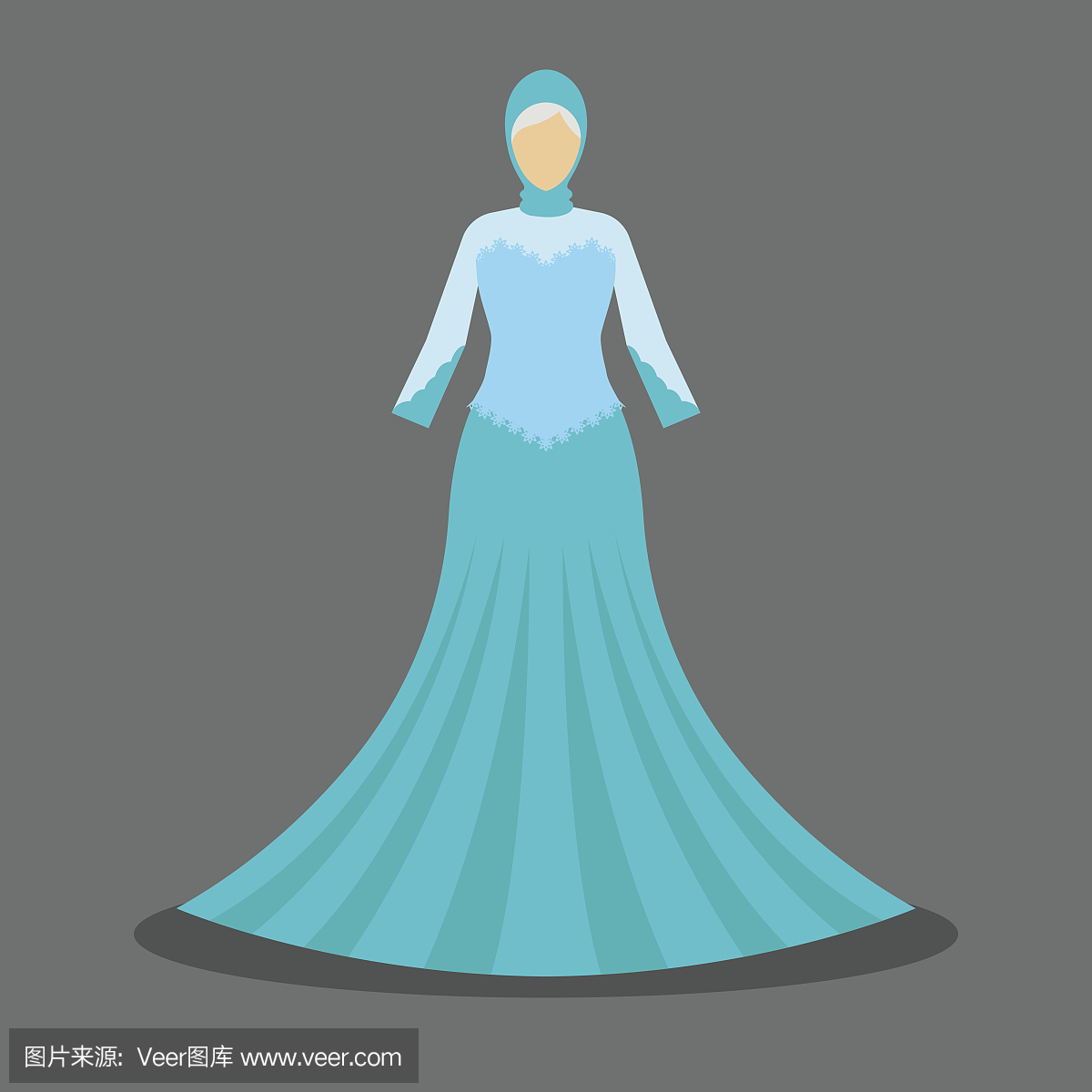 伊斯兰婚纱礼服为现代风格的穆斯林新娘。矢量