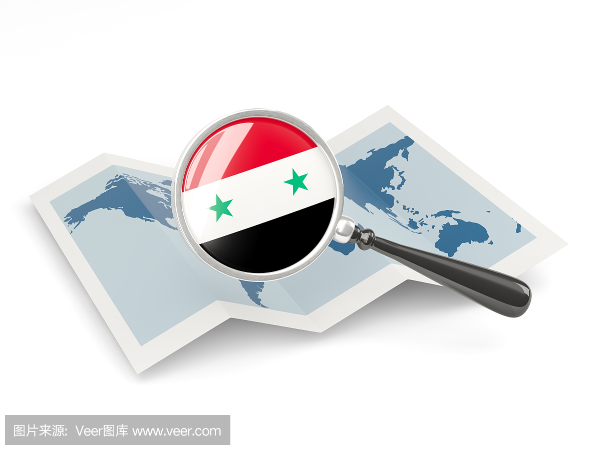 用地图放大的叙利亚国旗
