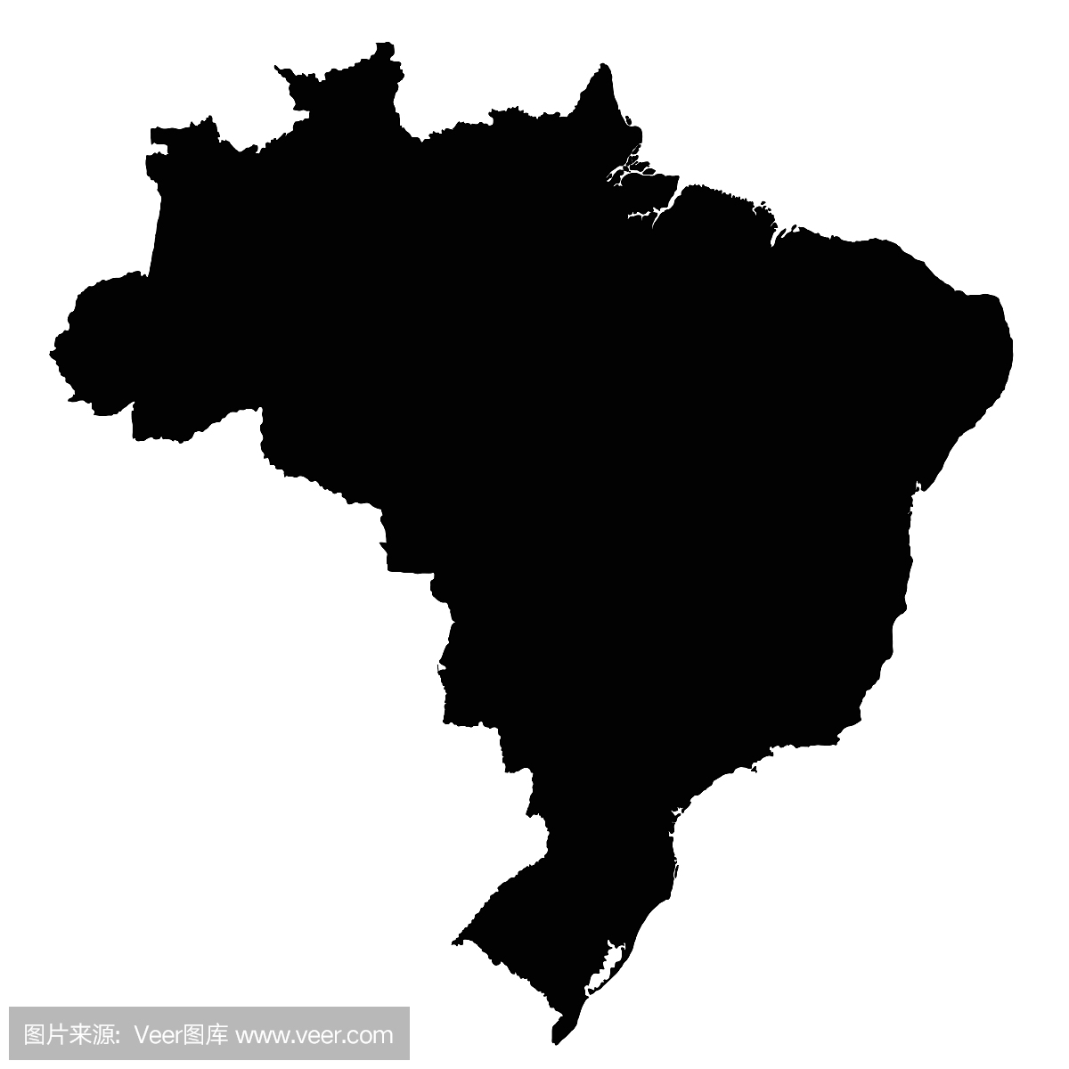 巴西地图轮廓矢量孤立在白色背景上
