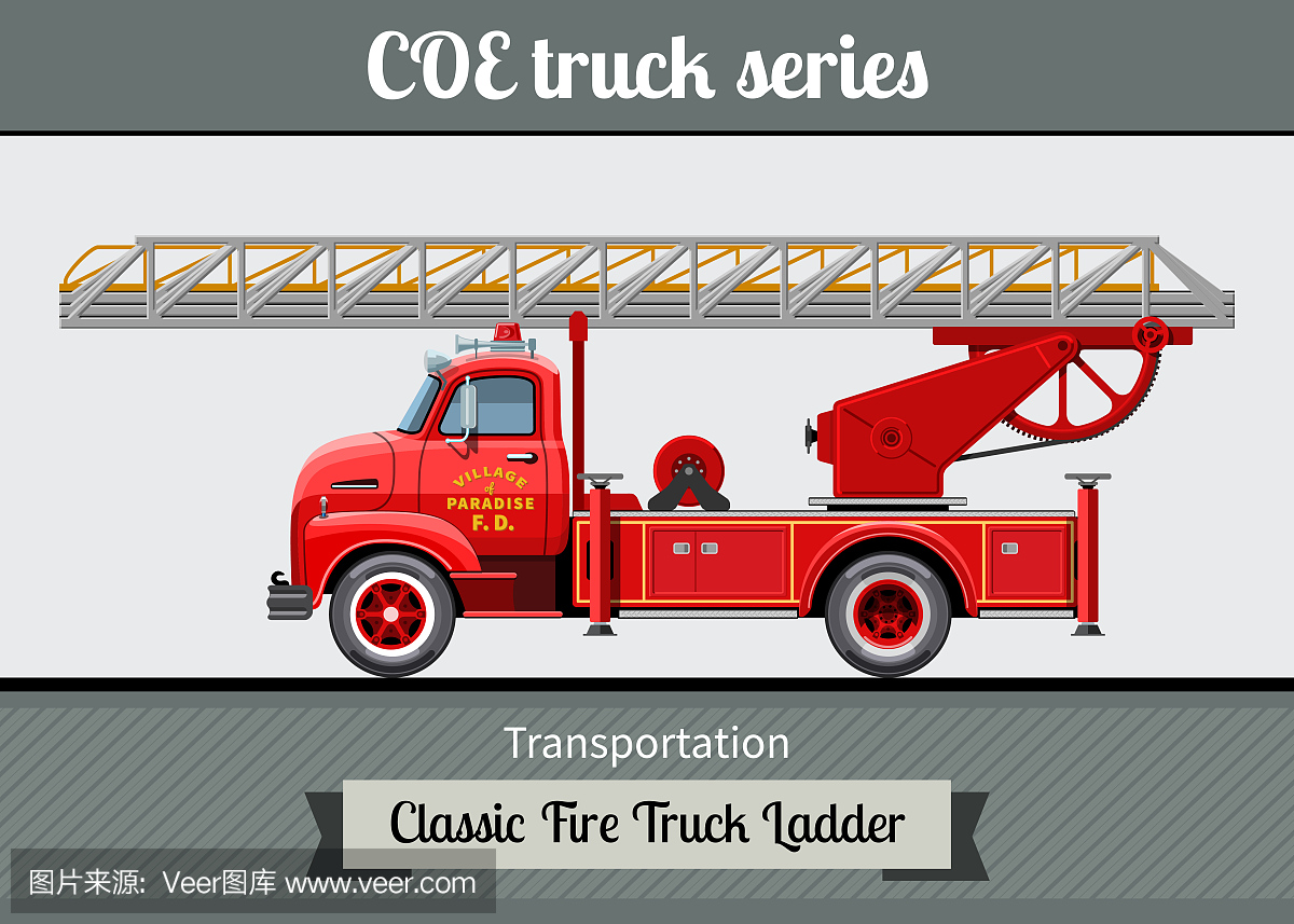 Classic COE fire truck ladder side view