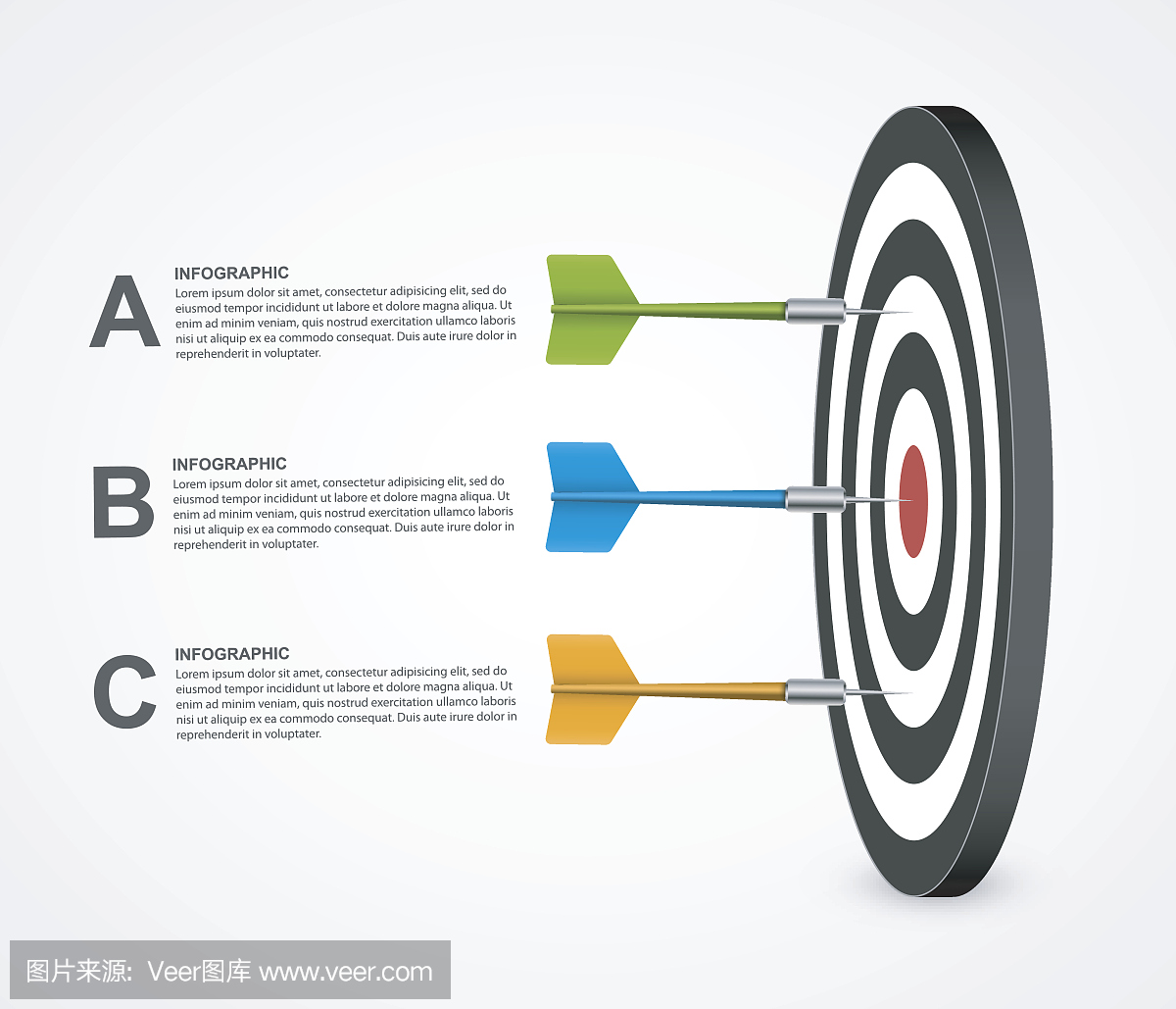 3d现实概念图腾模板目标与飞镖。矢量设计。