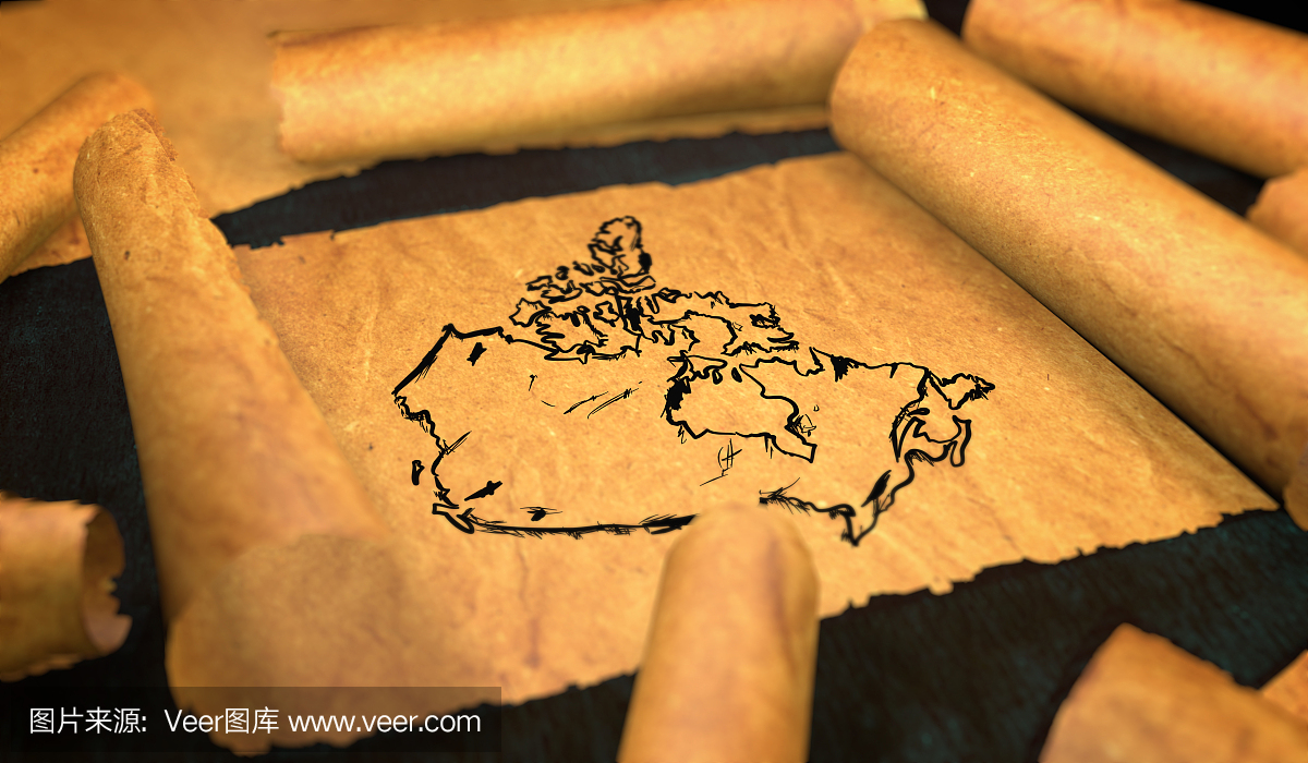 加拿大地图绘图展开旧纸滚动3D