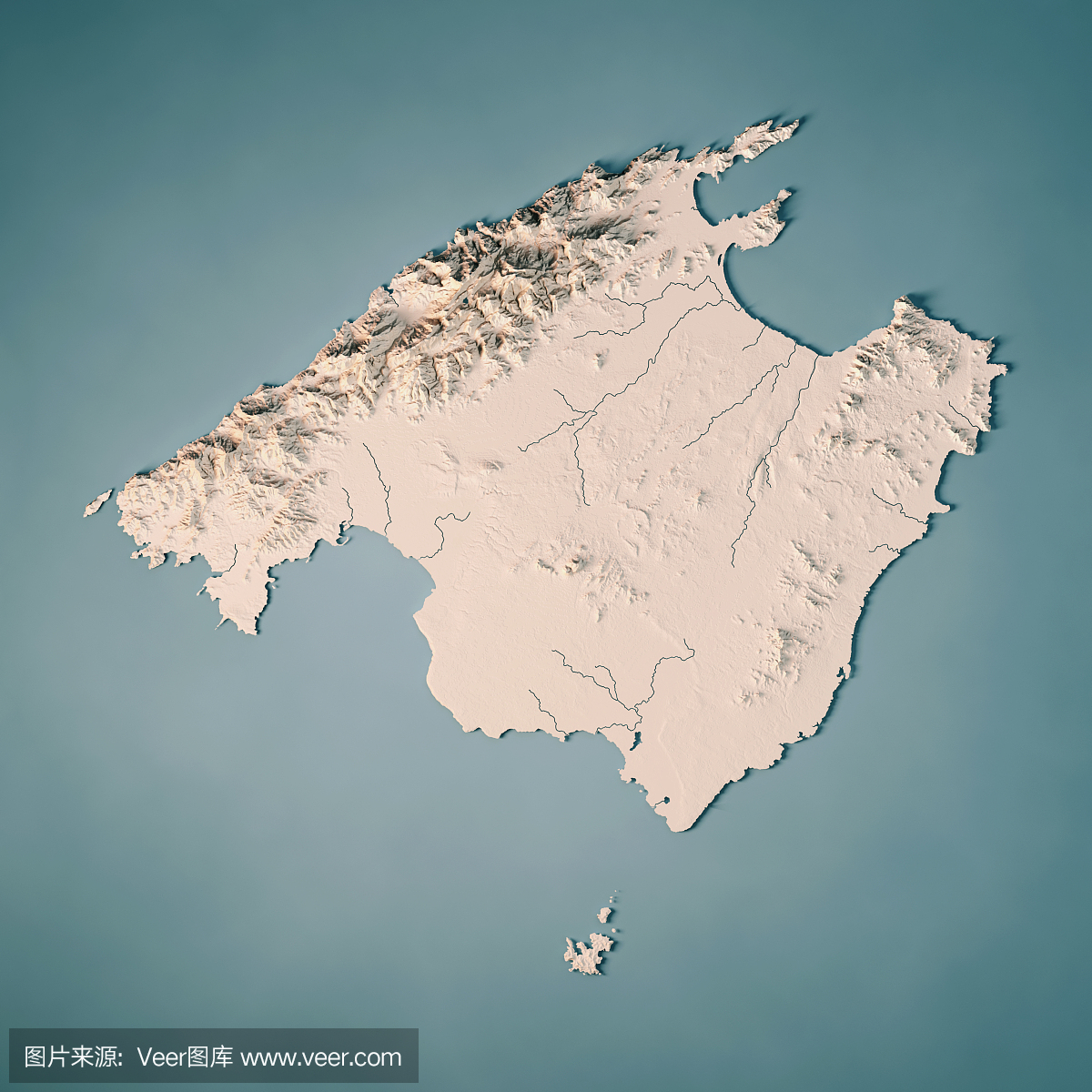 马略卡岛西班牙3D渲染地形图中性