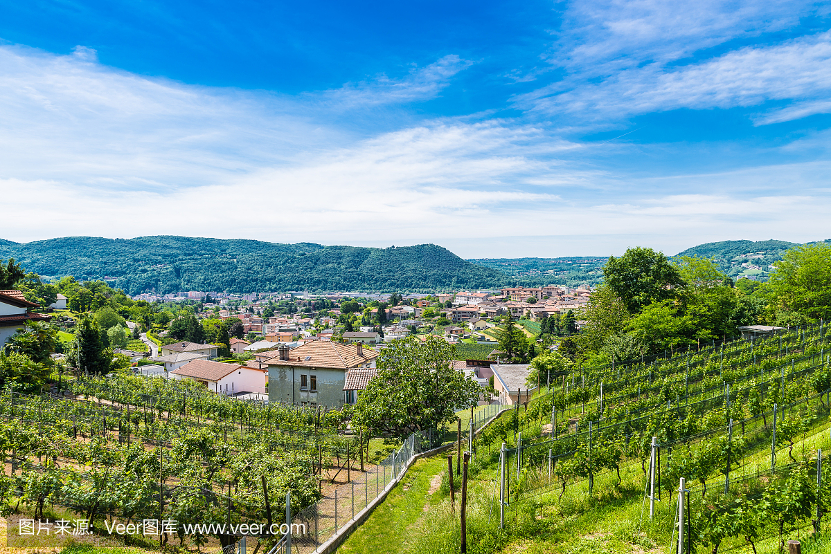 基亚索,提契诺州,瑞士。意大利瑞士的景色,从上