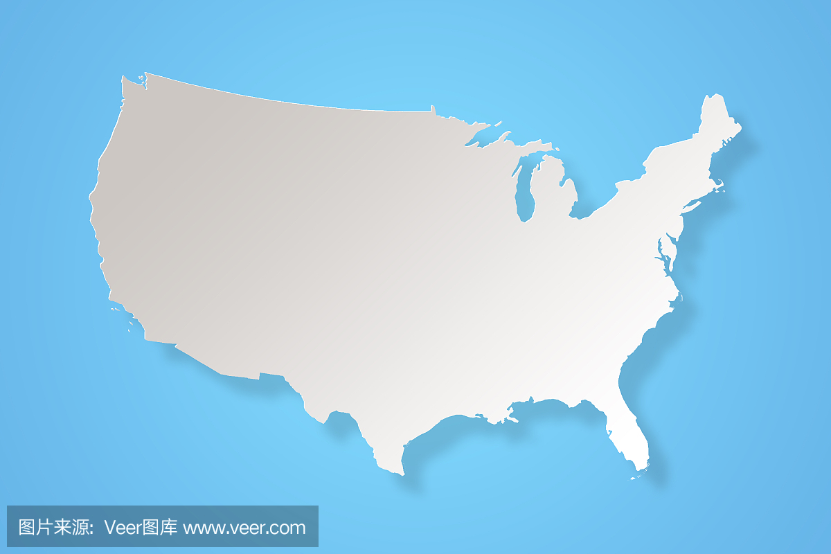 白色美国地图在蓝色背景