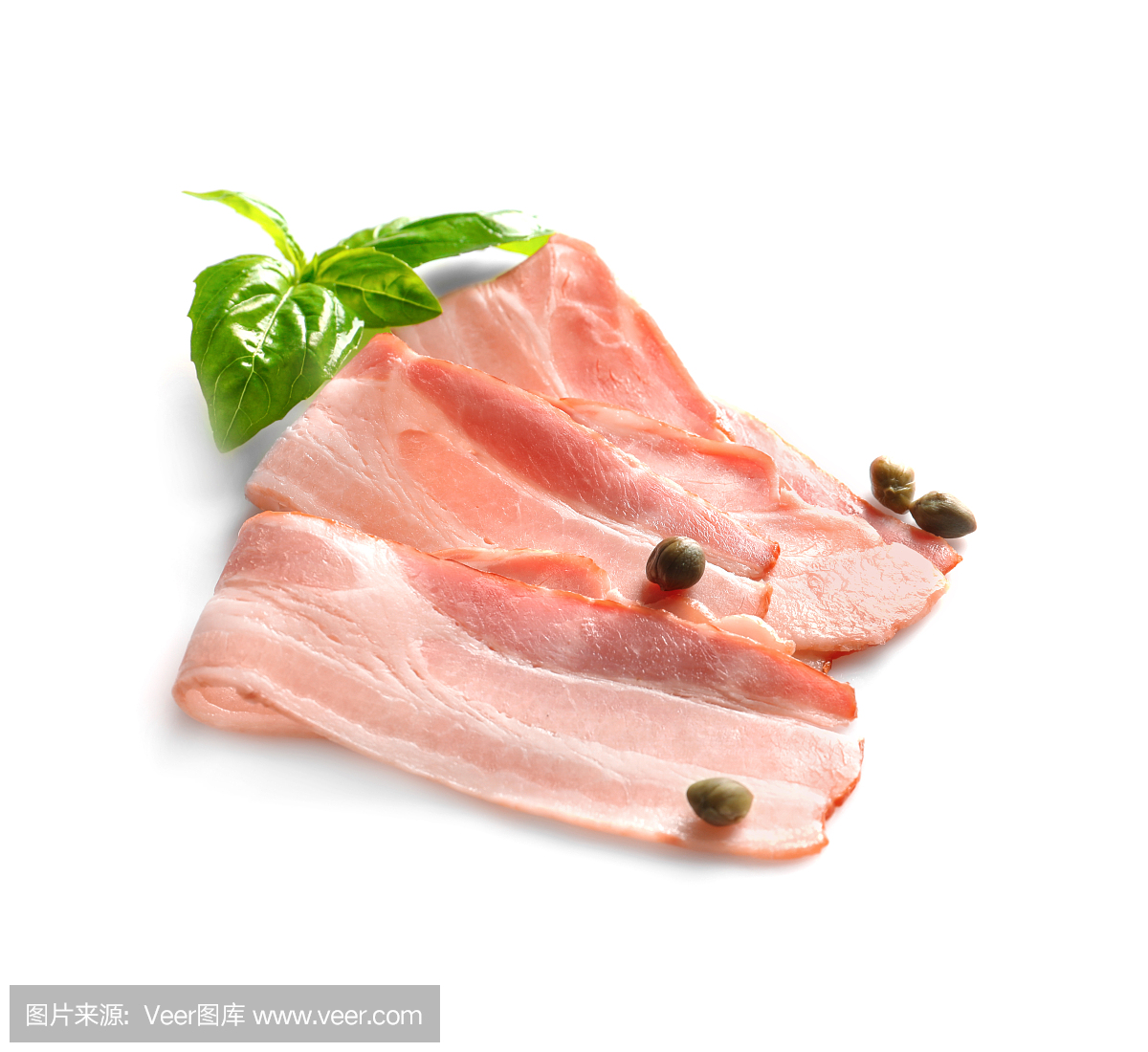 Rashers of bacon on white background