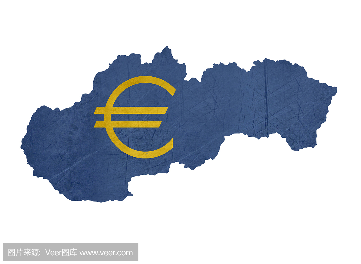 斯洛伐克地图上的欧洲货币符号