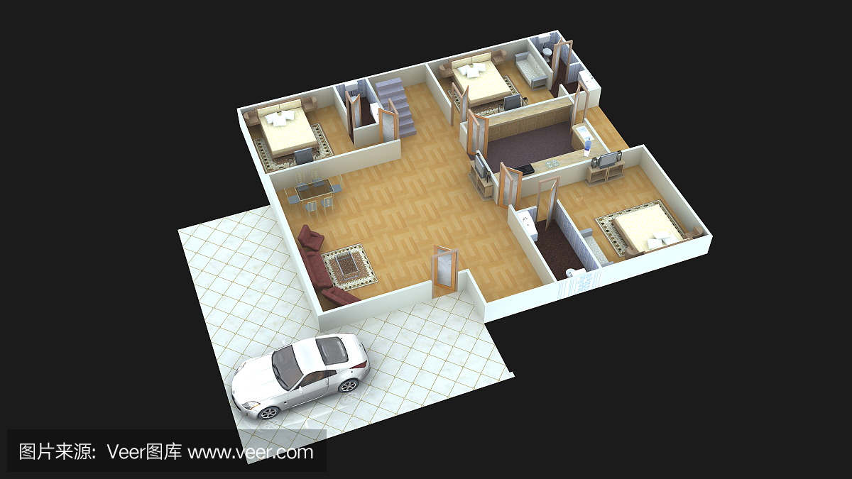 室内平面图28为家庭一楼 - 3D