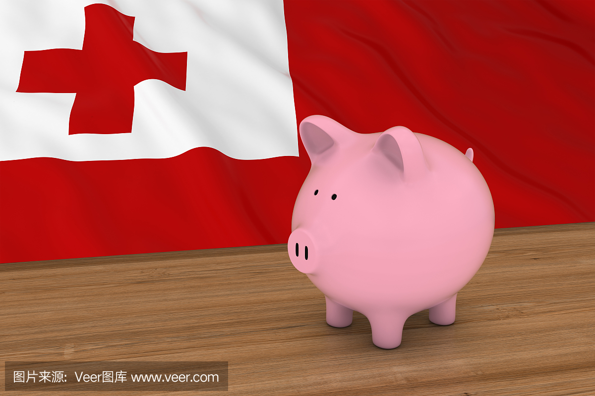 汤加财务概念 - 在汤加国旗3D插图前面的小猪