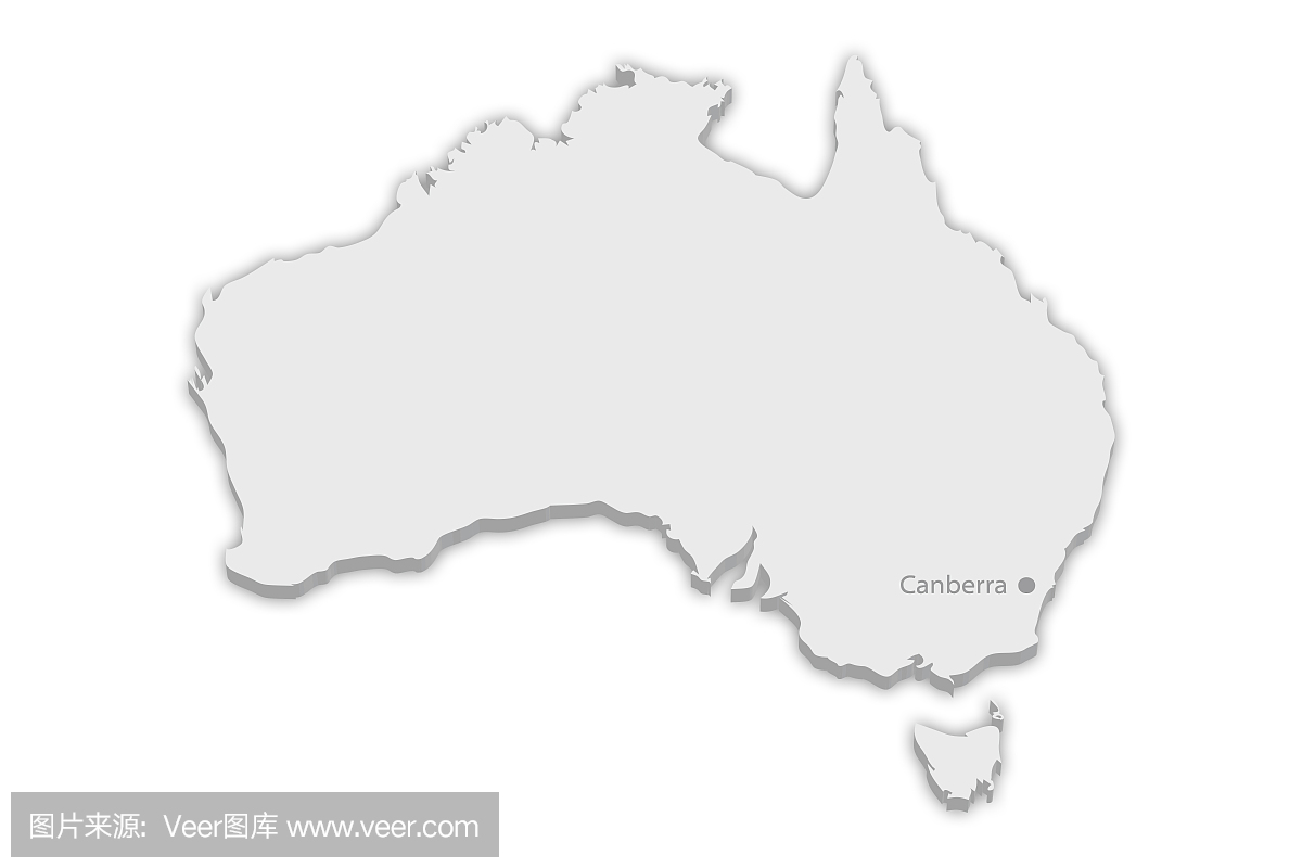 国家地图:澳大利亚与城市标记堪培拉
