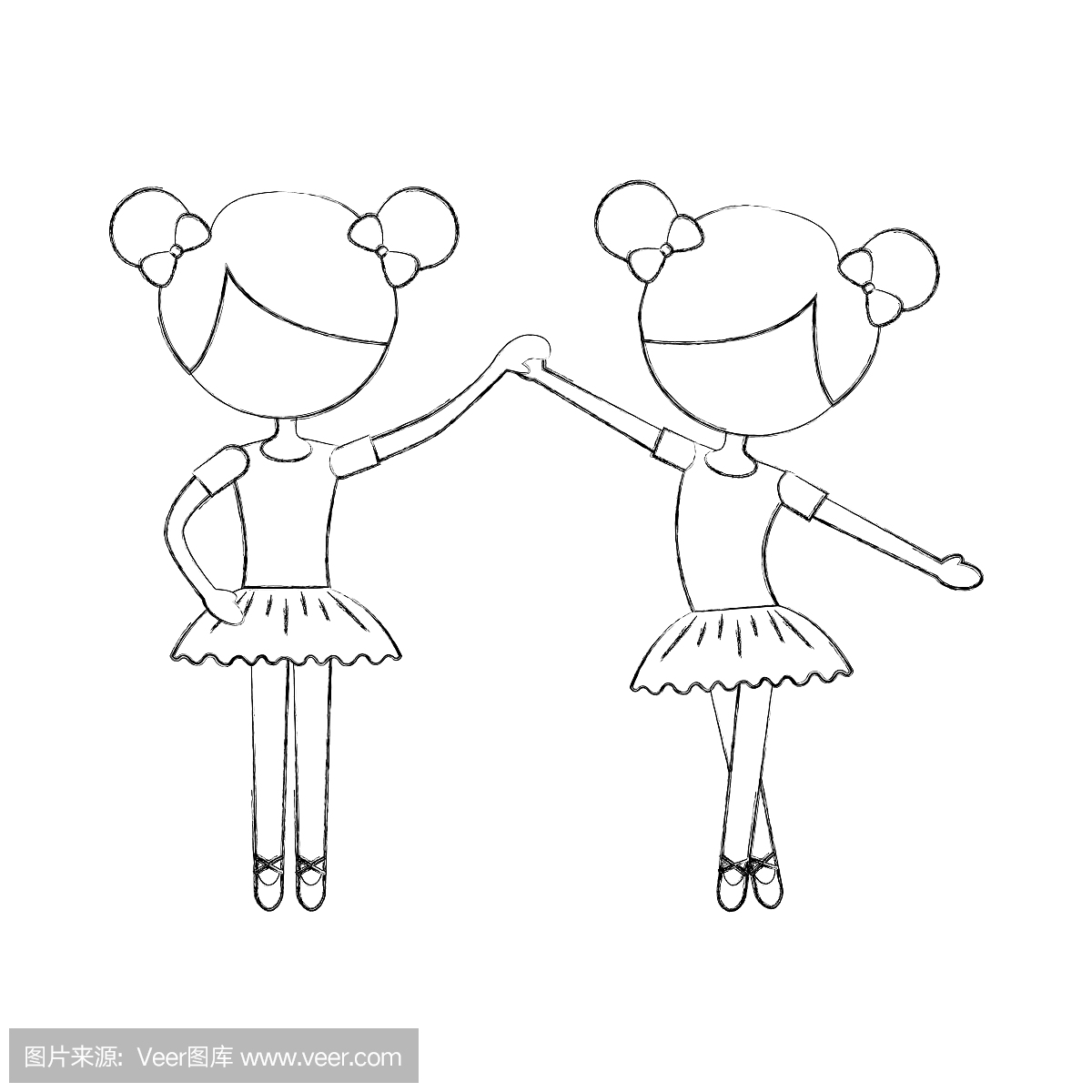 两个芭蕾舞女孩跳舞姿势站立