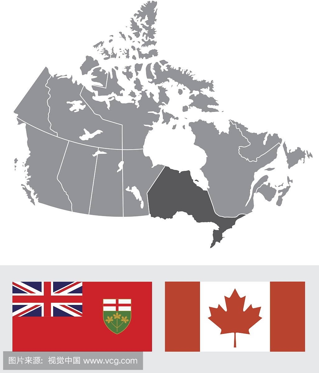 加拿大安大略省地图和国旗