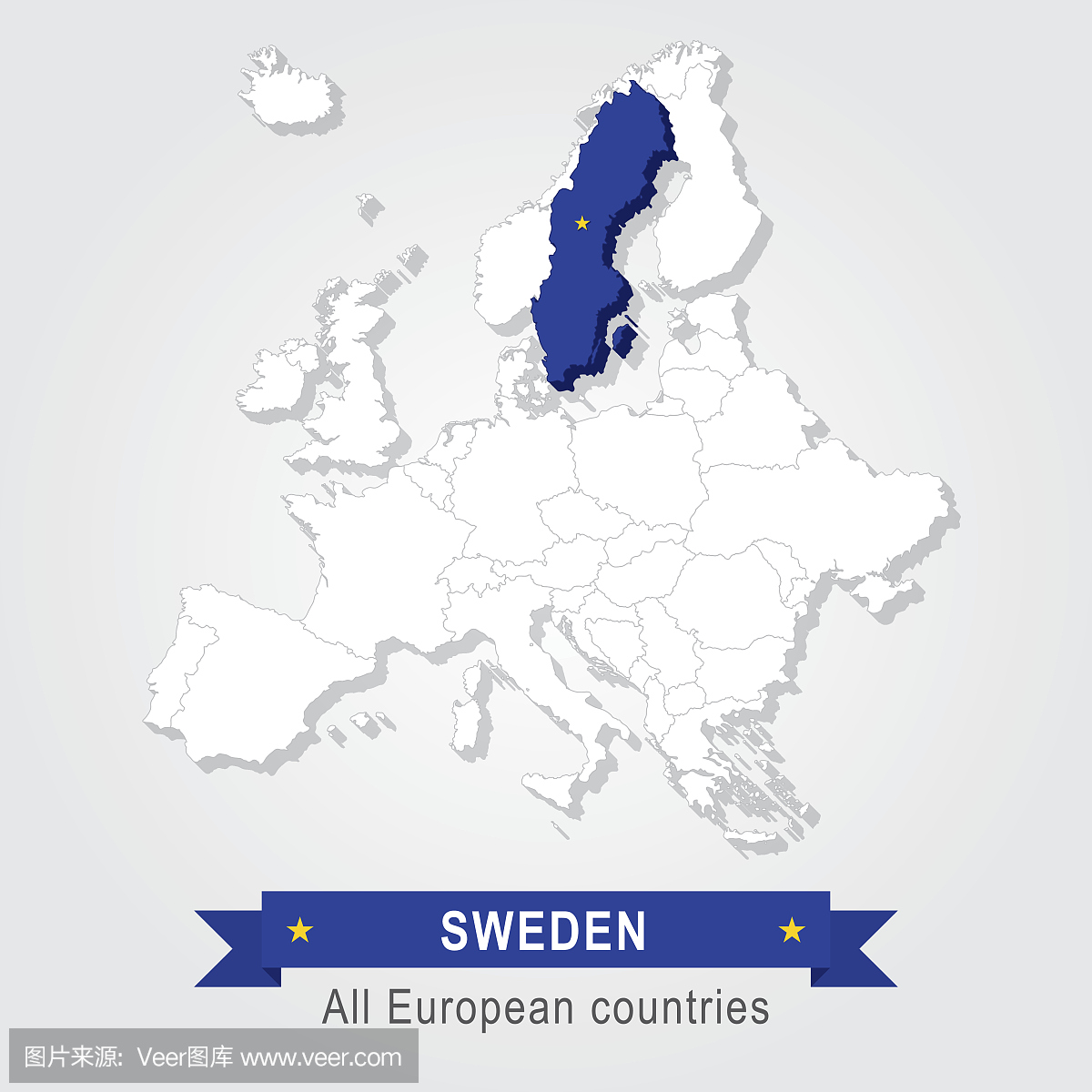 瑞典。欧洲行政图。