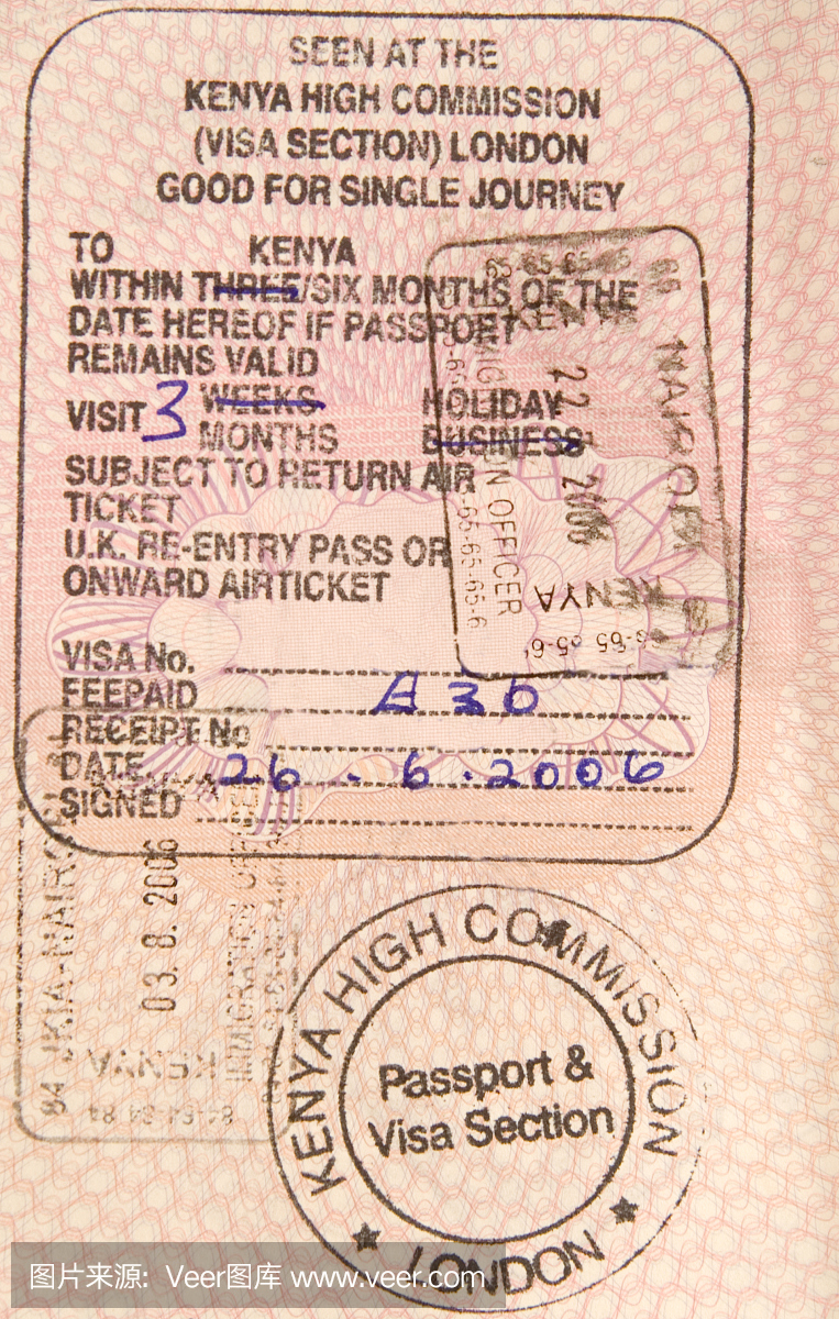 肯尼亚签证和护照邮票