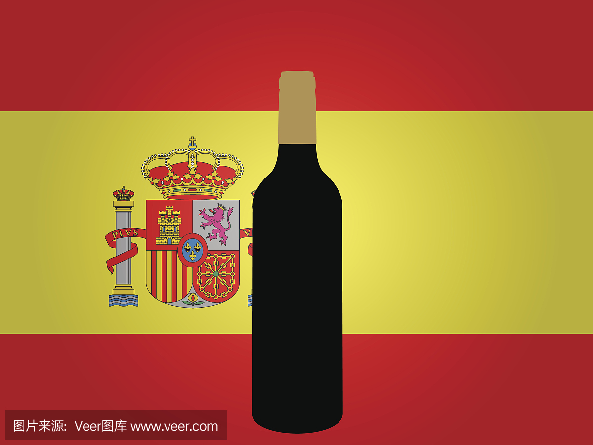 西班牙国旗与一瓶葡萄酒